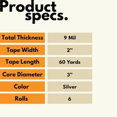 Silver Duct Tape 2 Inch x 60 Yards 9 Mil Utility Grade Adhesive Tapes 6 Rolls
