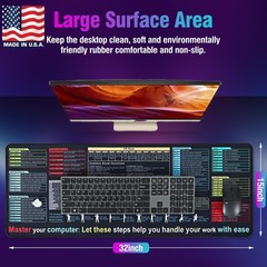 Excel Cheat Sheet Desk Pad Mat (11.8×31.5in) – XL 31.5″ x 11.8″, Black