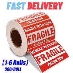 1 Roll 1000 2 x 3 FRAGILE HANDLE WITH CARE Stickers Labels Mailing Shipping