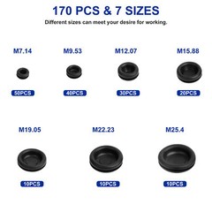 170PCS Rubber Grommet Firewall Hole Plug Electrical Wiring Gasket Assortment Kit