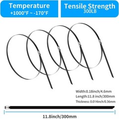 100Pcs Metal Zip Ties 304 Stainless Steel Heavy Duty Self-locking Cable Tie