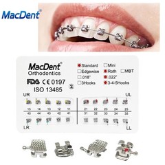 MacDent Dental Orthodontic Brackets Braces Standard Roth.022 Hooks 3-4-5 FDA