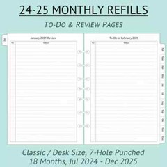 Monthly Planner Refill 5-1/2 x 8-1/2 Two Pages Per Classic/Size 4 2024-2025