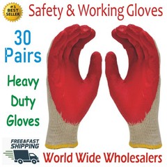 WHOLESALE 30 Pairs Non-Slip Red Latex Rubber Palm Coated Work Safety Gloves