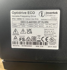 Invertek Optidrive ECO ODV-3-440390-3F1N-MN VFD IP55 18.5kW 39A Tested Working