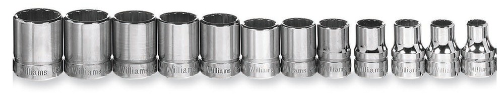 12pc 8-19mm 3/8″ Drive 12 Point Shallow Chrome Clip Rail Socket Set Williams USA