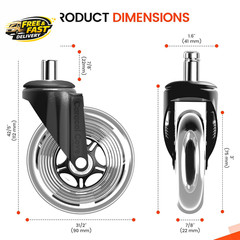 Office Chair Wheels Set of 5 – 3 Inch Roller Blade Wheels Office Chairs, Office