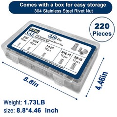Stainless Steel Rivet Nut Assortment SAE Rivnut Kit 220 Pcs