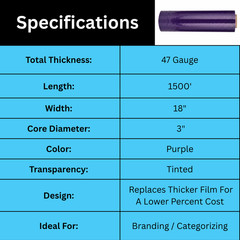 8 Rolls Cast Hand Stretch Wrap 18″ x 1500′ 47 Gauge, Tinted Purple Shrink Film