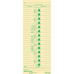 Office Depot Time Cards, Weekly, Monday-Sunday Format, 1-Sided, True, Manila