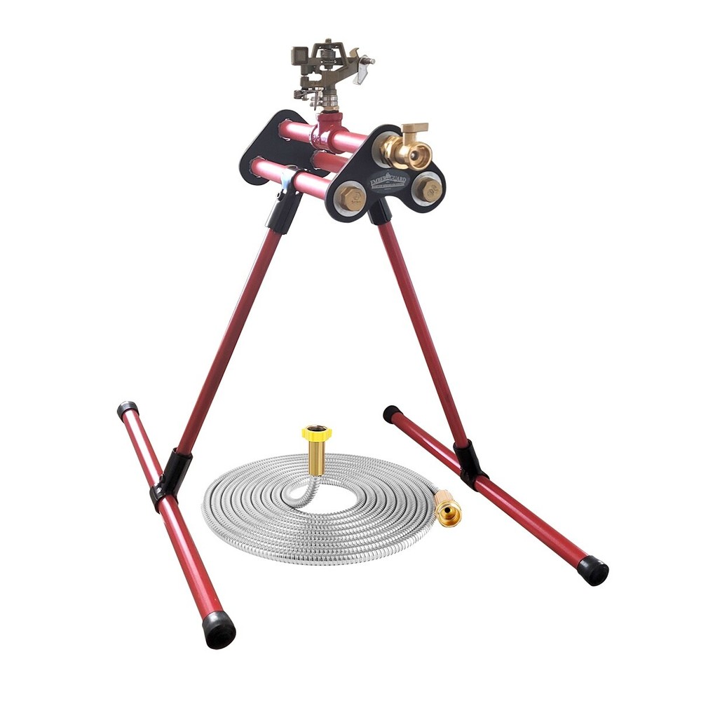 Roof-top Sprinkler with Brass 3/4 Hose Bibb Valve Swivel Adapter & 25′ Fire Hose
