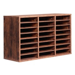 Uimoso Wooden Literature Organizer 24 Compartments Removable Shelves Dark Brown