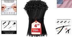 Durable 250 Count 4 Inch Nylon Self-Locking Zip Ties – Secure Cable Management