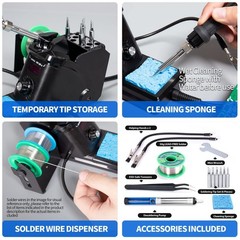 60W Digital Soldering Iron Station Kit with Helping Hands, 6 Tips, Solder & Tool