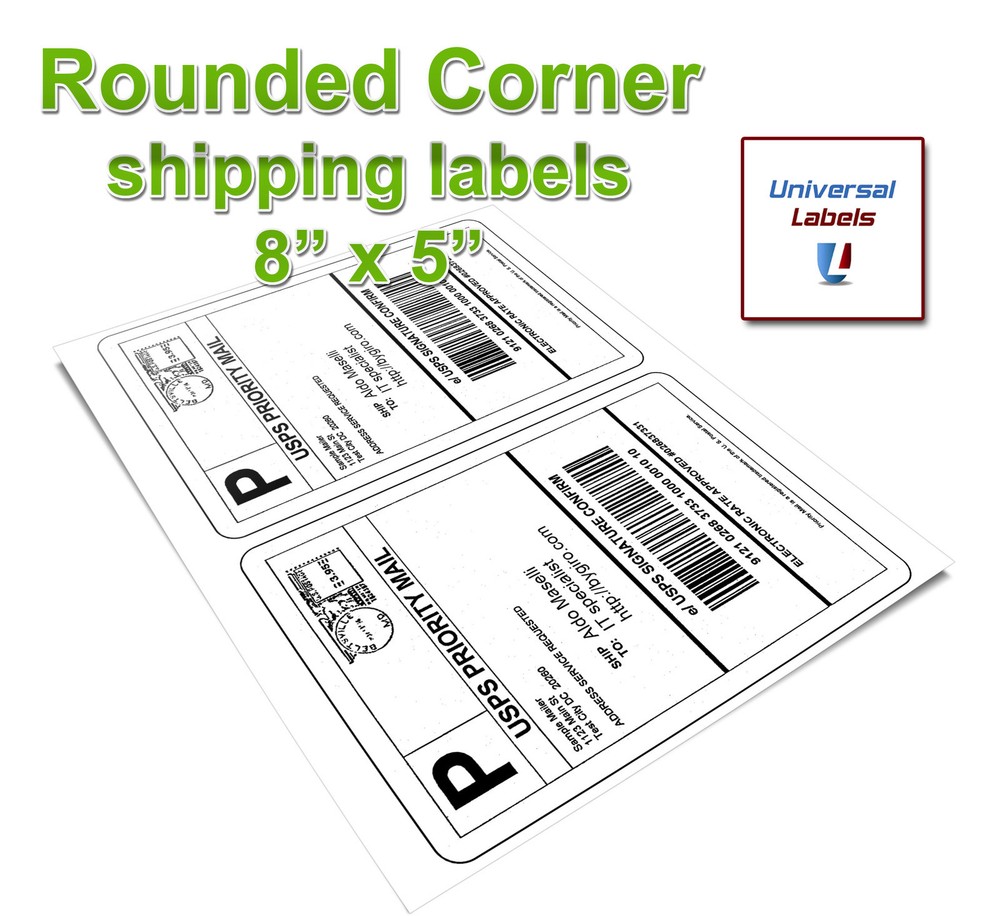 1000 Rounded Corner Shipping label sheets, 2 per sheet , 2000 Total Labels