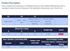 NSK 6206 ZZ Deep Groove Radial Ball Bearing 30x62x16mm