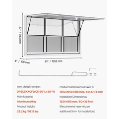 Uimoso 60x36in Concession Food Truck Serving Window with Aluminum Alloy Awning