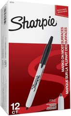 SHARPIE 32701, Retractable Permanent Markers, Fine Point, Black, 12 Count Box