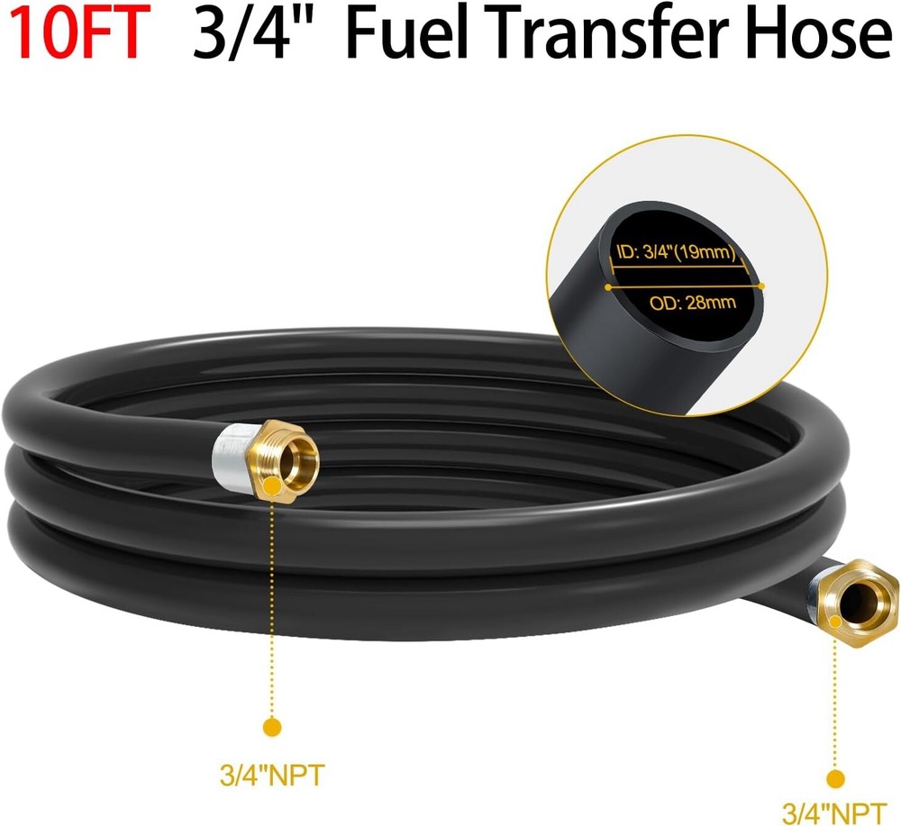 10FT 3/4″ Fuel Transfer Hose for Dispensing Gasoline Diesel Kerosene Black