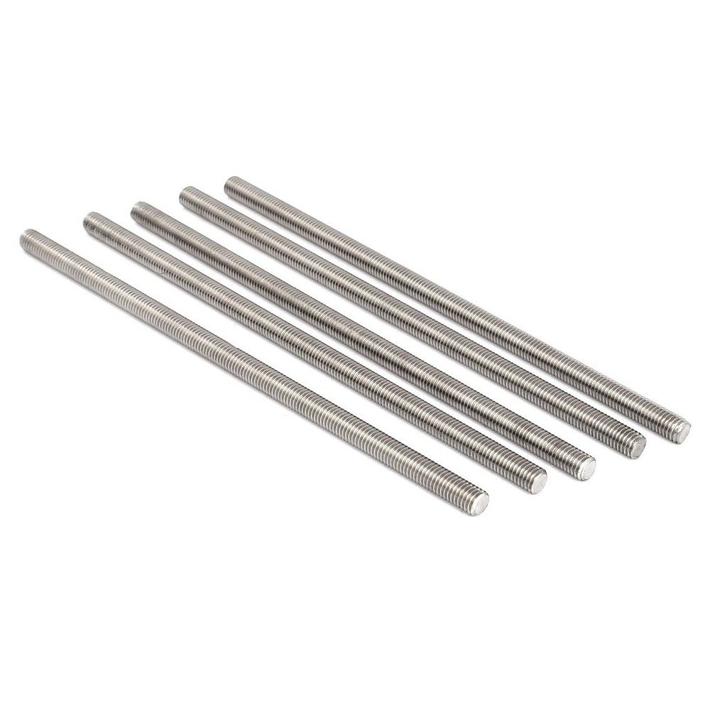 5 Pack M8 x 200mm 304 Stainless Steel Fully Threaded Rods Fasteners Silver Tone