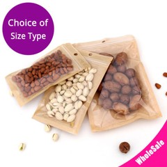 Many Sizes Clear Front Kraft Paper Back Mylar Flat Zip Lock Bag w/ Round Hole