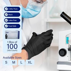 100 PCS XL Black Nitrile Gloves, Disposable Latex Free Exam Grade Black Gloves