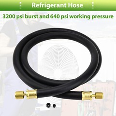 Refrigerant Hose, Black, 6′, 1/2″ Diameter, Connects 3/8″ to 1/4″ Fitting