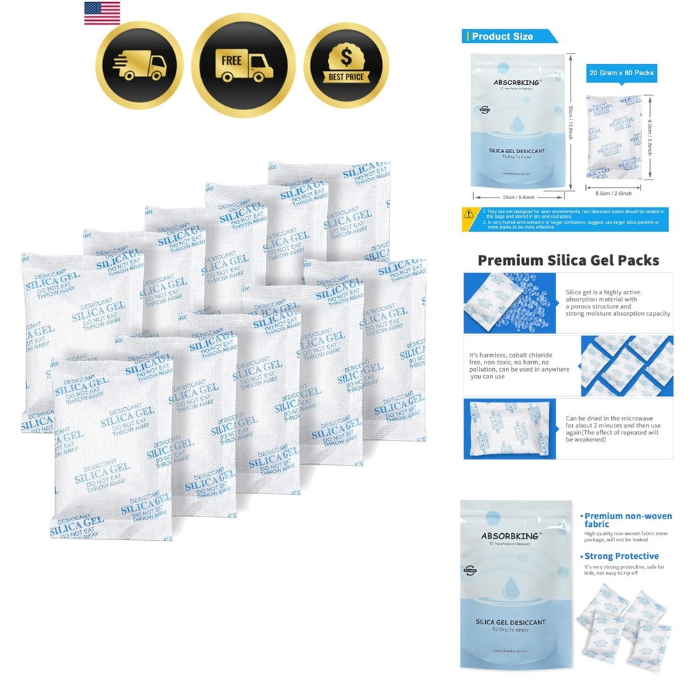 Silica Gel Packets, 20 Gram 80 Packs Food Safe Moisture Absorbers, Desiccant …