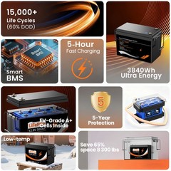 12V 300Ah LiFePO4 Lithium Battery Built 200A BMS for Solar Marine RV Golf Buggy