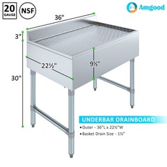 AmGood 36 in. x 22 in. Stainless Steel Underbar Drainboard