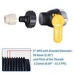 1 PC Tote Tank Adapter 275 330 G IBC Garden Hose Drain Plug Connector 2”NPS US