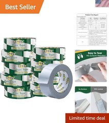 10 Pack Duct Tape Heavy Duty Waterproof, Sliver Duct Tape Bulk 1.88 Inch X 90…