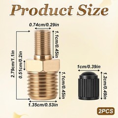 2pcs 1/4″ Brass Schrader Tank Valve Set with Caps, Air Compressor Valve Fittings