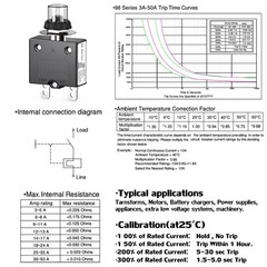 Thermal Circuit Breaker 20 Amp Push Button Manual Reset Quick Connect 32V DC