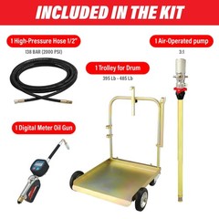 LAUCO 3:1 Air Oil Pump Kit for 55 Gal Drum – 870 PSI SAE240 Fluids Only