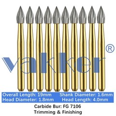10-100pcs Vakker Dental Trimming Finishing Carbide Burs Gold Flame Burs FG 7106