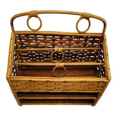 VTG Rattan Desk Organizer Bamboo Letter Tray Boho Basket Weave Office Storage