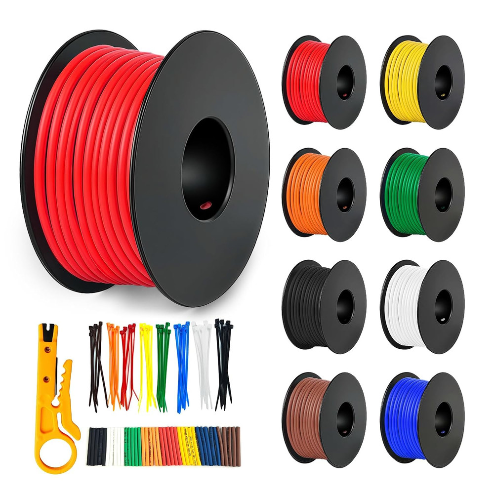 20 Gauge Stranded Wire Kit, 10Ft Each 8 Colors 20AWG Silicone Electrical Wire