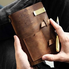 100% Genuine Leather Notebook Journal Gift Set Fountain Pen Brown 5x7in Gift Box
