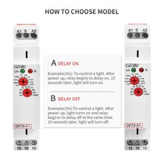 GEYA On Delay Off Delay Timer Relay Time Delay Relay AC/DC12V-240V 16A Din Rail