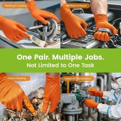 TREEGO 10 Mil Nitrile Gloves XL – Heavy Duty Orange Gloves with Double Diamon…