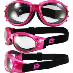 Birdz Eyewear Eagle Womens Padded Motorcycle Goggles Pink Frame Clear Lens