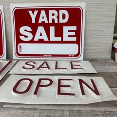 Vintage Red & White Plastic Sign Lots – Exit Yard Sale Open Wild Rice Buyer Door