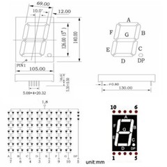 1 × Red 7 Segment 5″ Inch LED Single Digit display Common Anode 1 Bit 10-Pins
