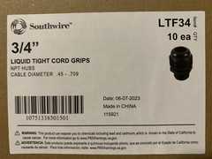 Lot of 10 Liquid Tight Cord Grip 3/4″ NPT Nylon; Cord Range: 0.45 – 0.709 LTF34
