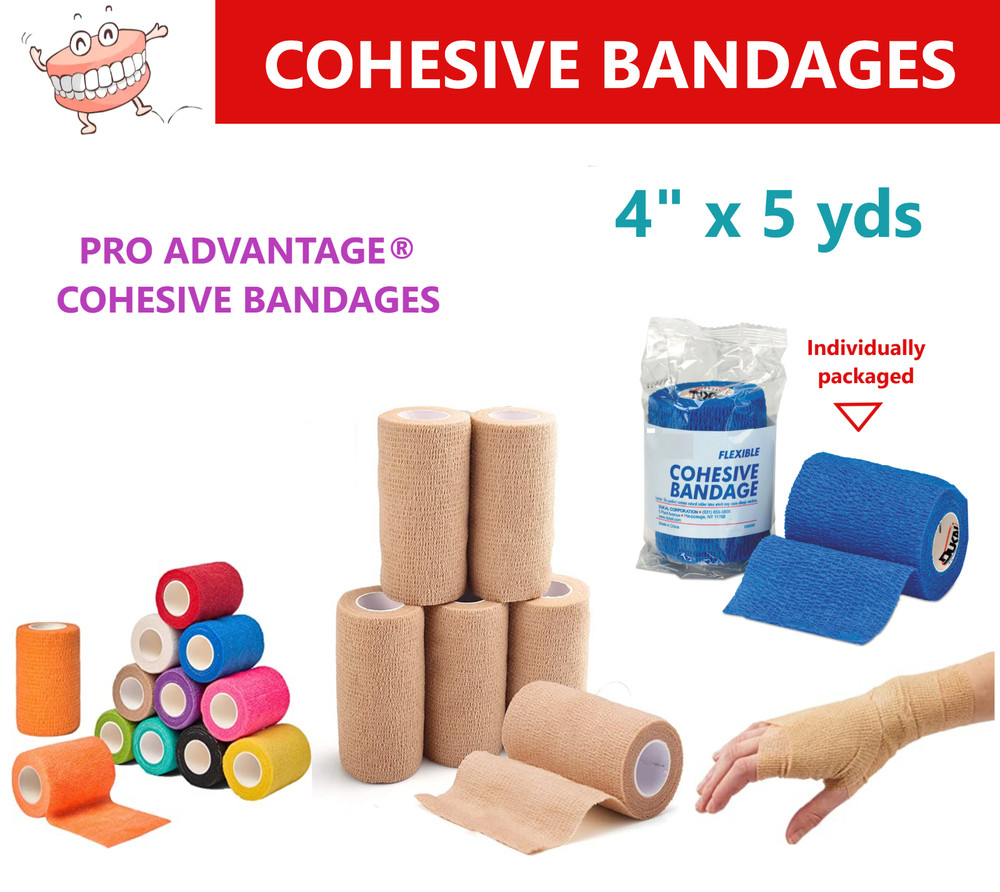 Self Adherent Cohesive Wrap Bandage Sports Athletic Tape 1″ x 5- 4″ x 5, 2/Pack
