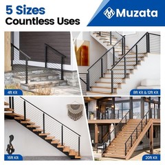 Muzata 4-8FT Black Cable Railing Kit 36″ Stair Post System Complete RC09 DIY