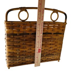 VTG Rattan Desk Organizer Bamboo Letter Tray Boho Basket Weave Office Storage