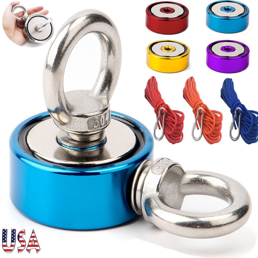 Magnet Fishing Kit with Rope 500 lbs Pulling Force Double Sided Strong 2 Hooks