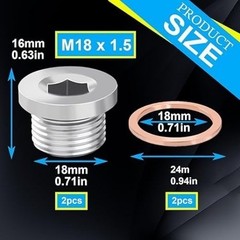 2 PACK M18 X 1.5 Universal Fit with 304 Stainless Steel Sensor Plug Size: 18mm
